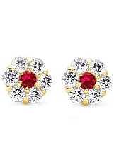 delightful gold little deep red flower baby birthstone earrings 